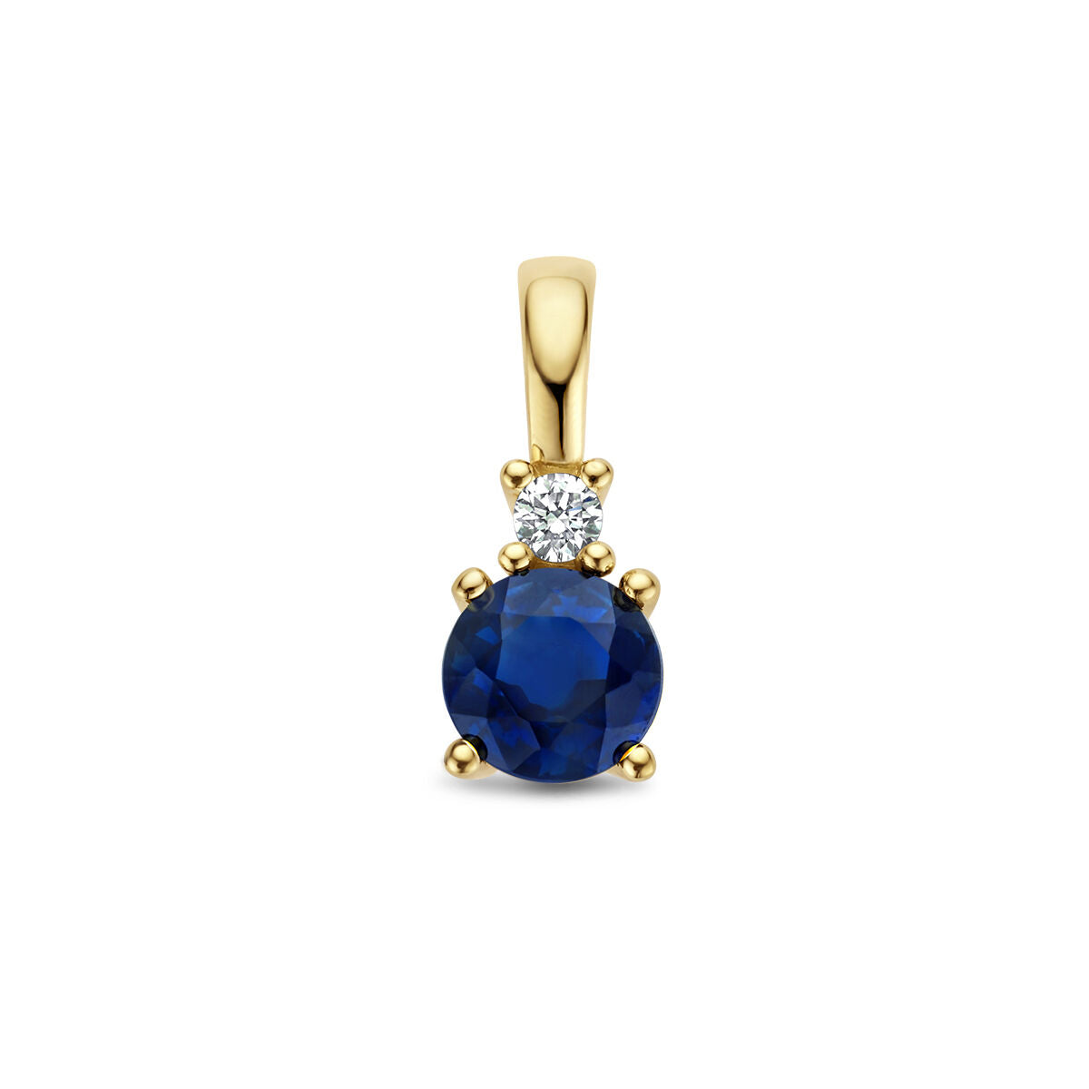 Hänger aus 14K Gelbgold mit blauem Saphir und einem Diamanten von 0,02 ct