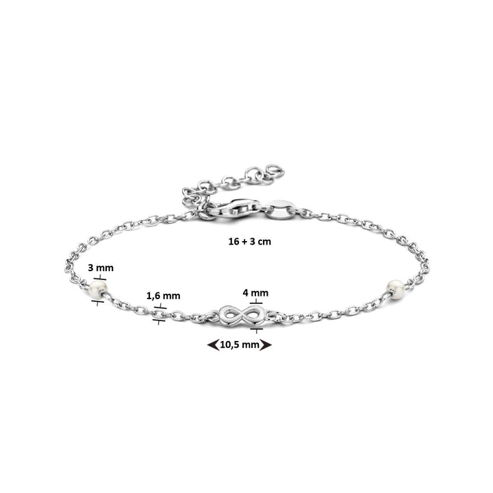Armband synth. Perle und Unendlichkeit 16 + 3 cm Silber rhodiniert