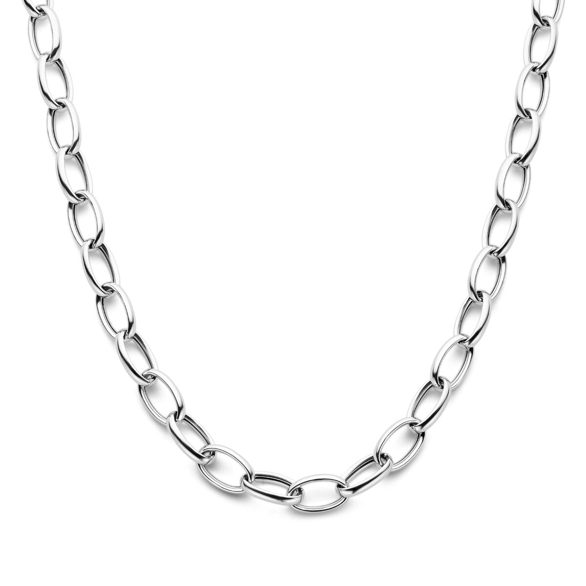 Collier aus rhodiniertem Silber mit ovalen Gliedern, 10 mm breit und 43 cm lang