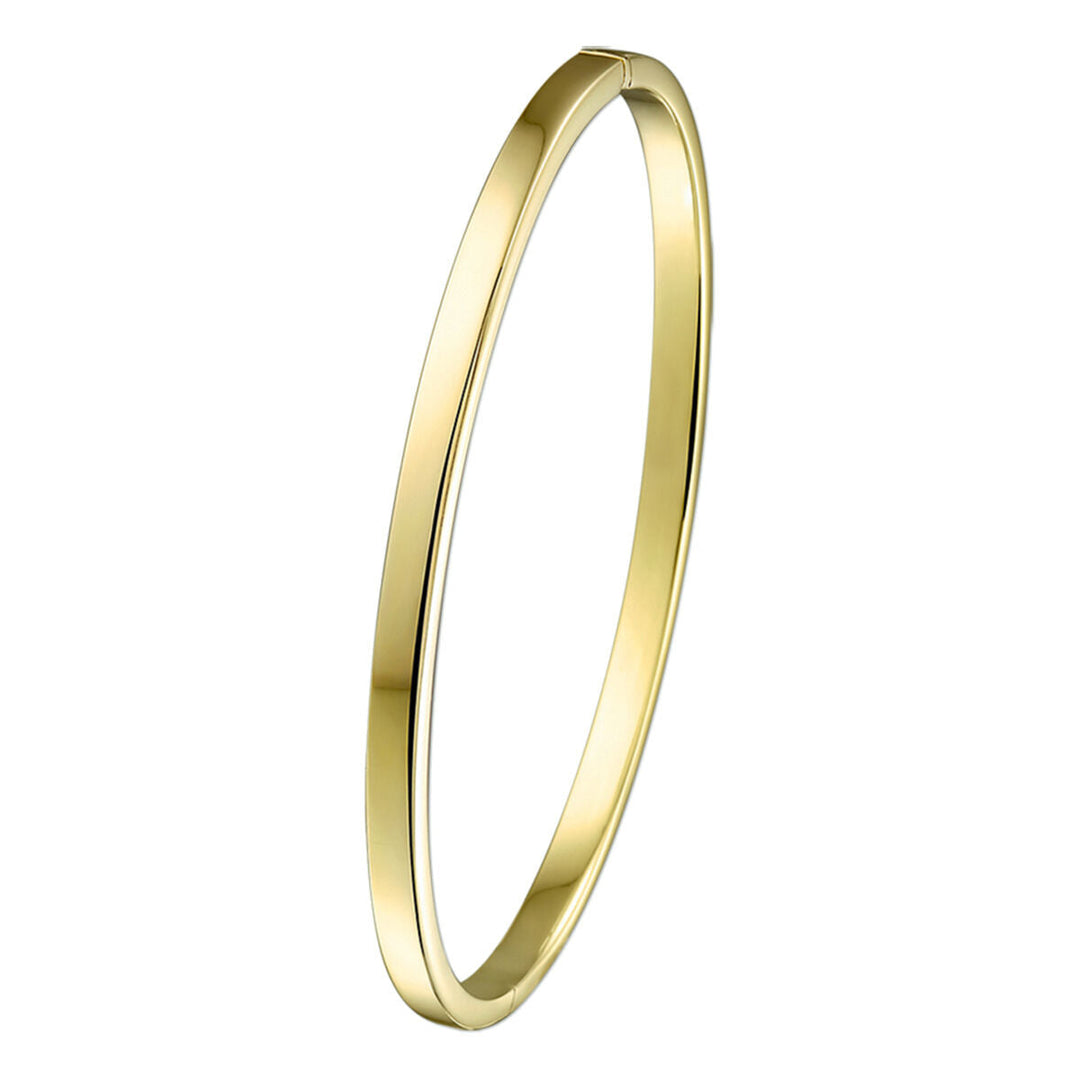 Een strakke Van der Kooij Collectie bangle scharnier massief vlakke buis 3 x 61 mm in Zilgold (geelgoud met zilveren kern) is afgebeeld op een witte achtergrond.