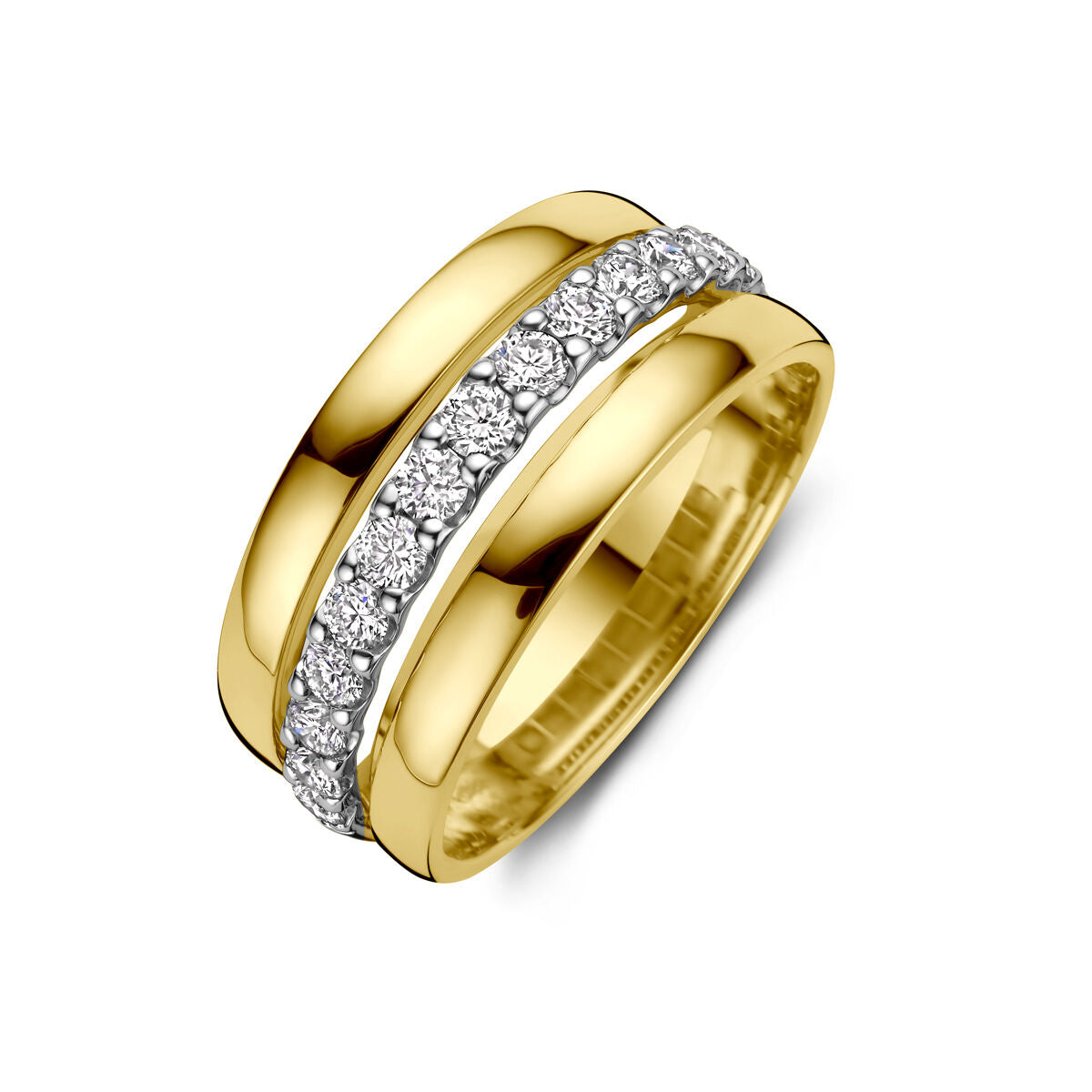 14k Bicolor Damenring aus Gelbgold und Weißgold mit Diamanten in einer Reihe
