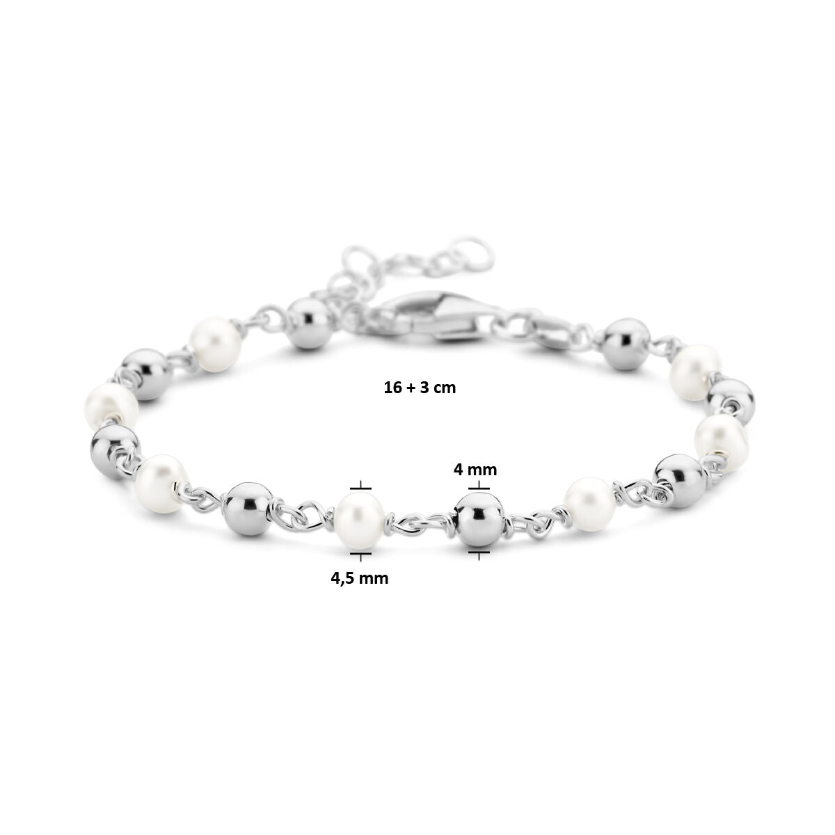 Armband Perle und Perlen 16 + 3 cm Silber rhodiniert