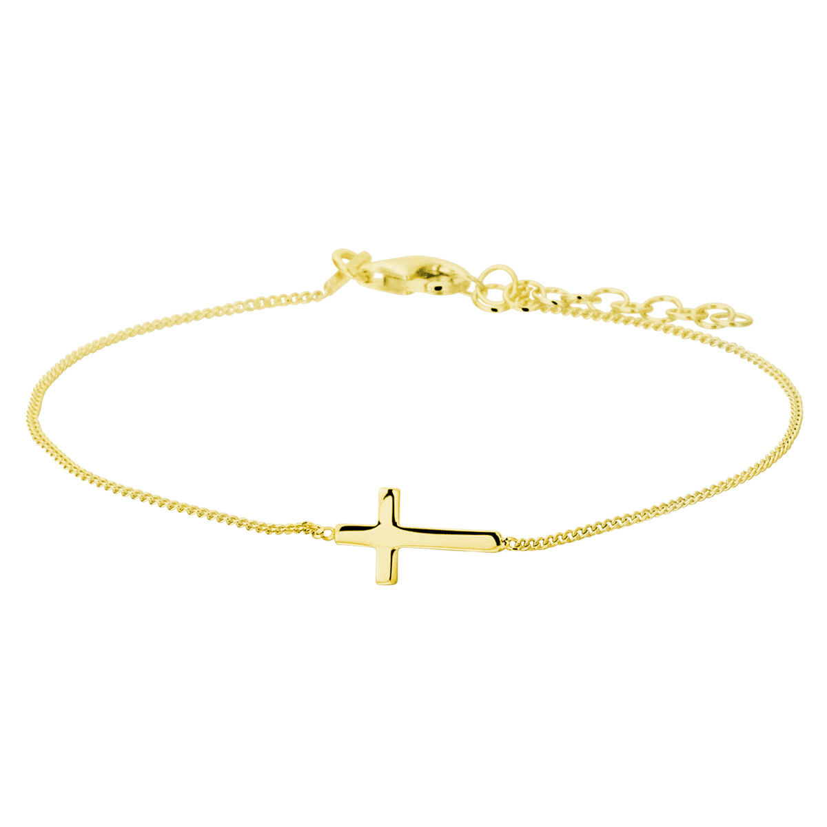 Armband aus vergoldetem Silber mit Kreuzanhänger und Verlängerungskette von 17 + 3 cm