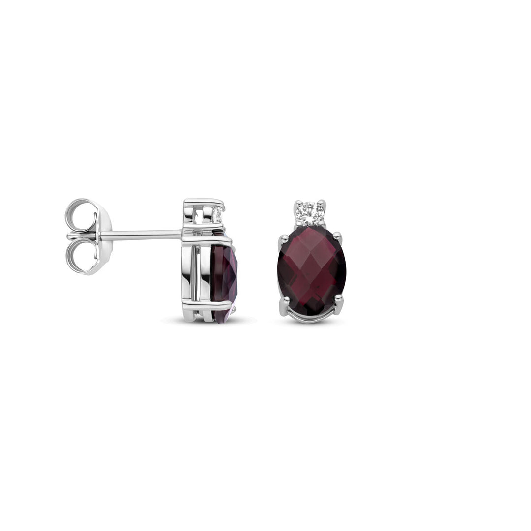 oorknoppen granaat en zirkonia 10,5 mm zilver gerhodineerd