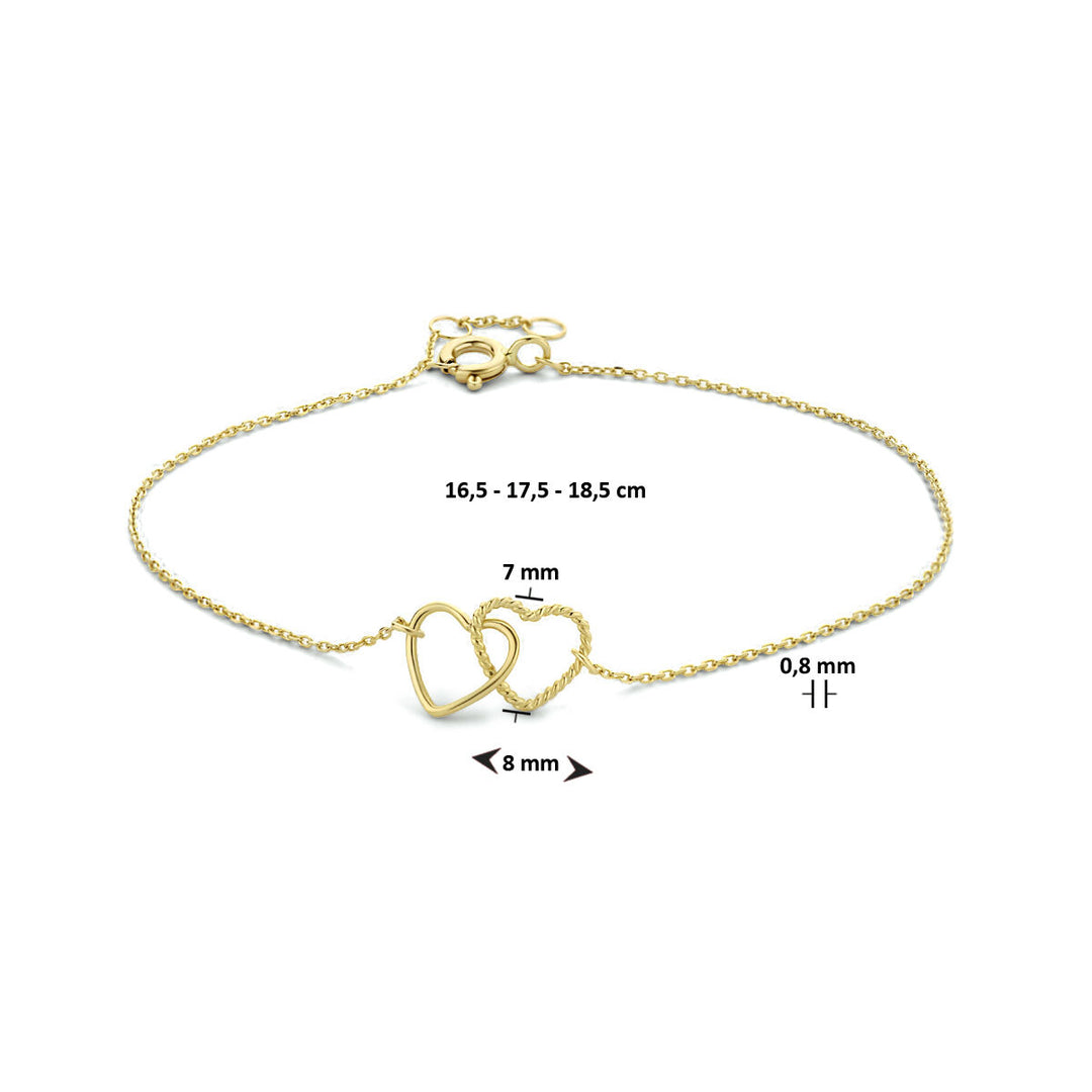 Armband Herzen 16,5 - 17,5 - 18,5 cm 14K Gelbgold