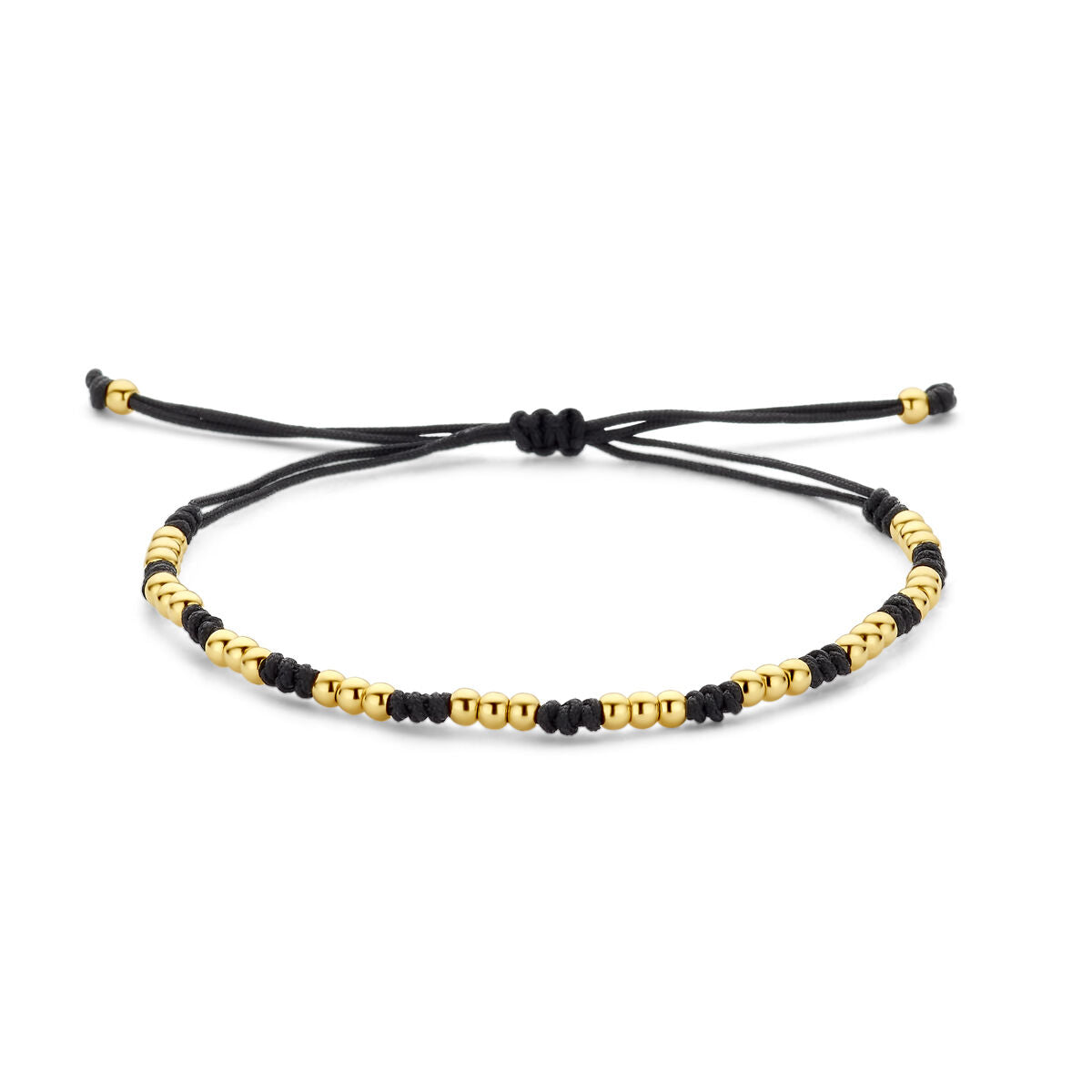 Armband aus 14K Gold mit schwarzen Gummi- und Nylon-Elementen, verstellbar von 13 bis 26 cm