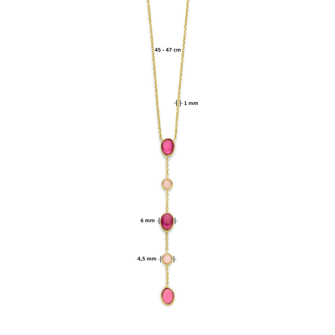 Gold Damenhalskette rosa Opal und Rubin 14K