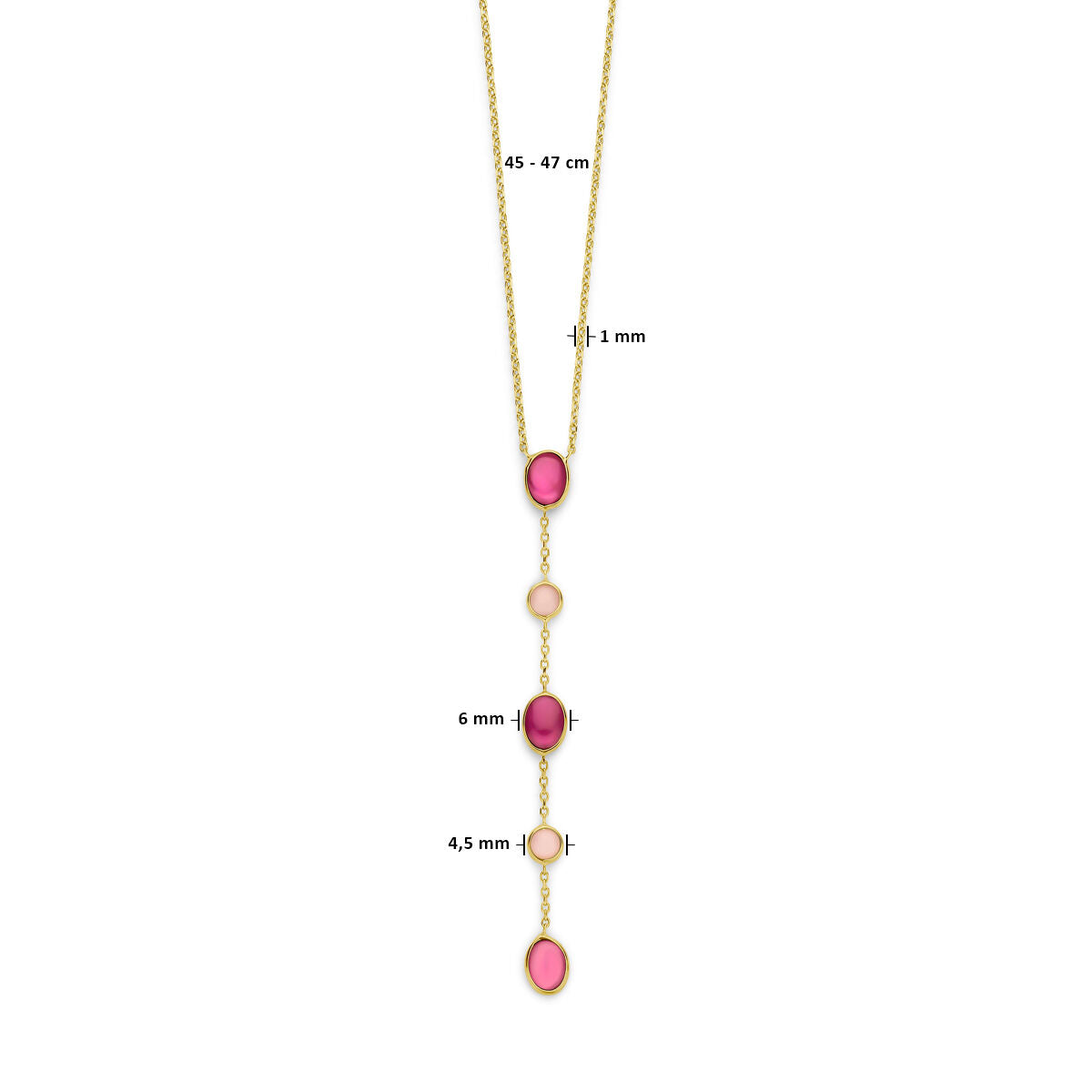 Gold Damenhalskette rosa Opal und Rubin 14K