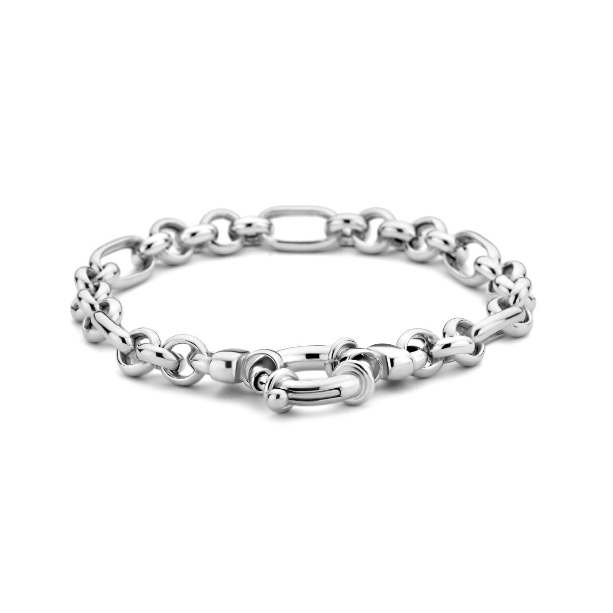 Armband mit 19,5 cm Länge, 7,0 mm breiten Gliedern und großem rhodiniertem Springschloss