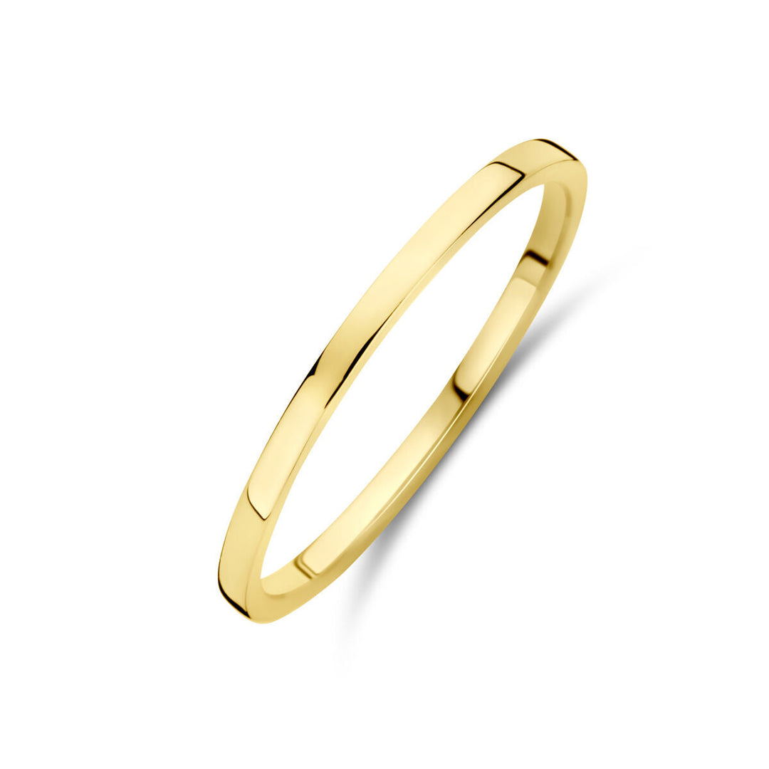 De Van der Kooij Collectie ring 14K geelgoud is een dunne, minimalistische band voor dames met een gladde, gepolijste afwerking, afgebeeld op een effen witte achtergrond.