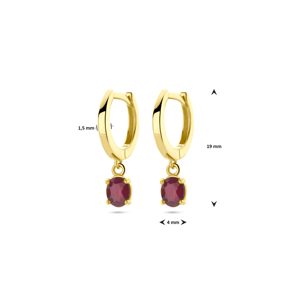 Klappcreolen Rubin 19 mm 14K Gelbgold