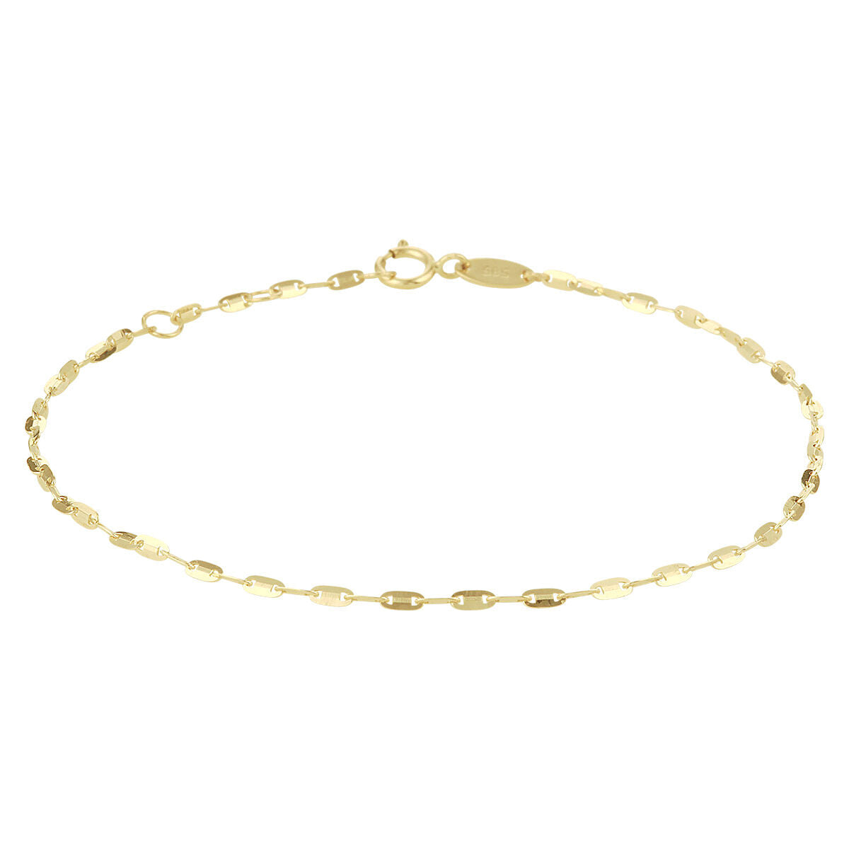 Ein 14K Gelbgold-Armband mit ovalen Plättchen, 1,5 mm dick, 24 - 26 cm lang