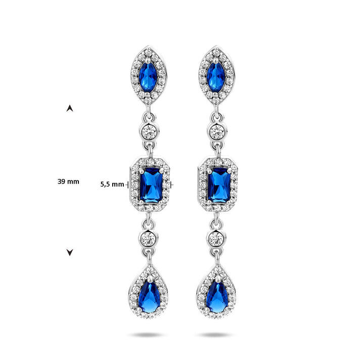 Ohrringe weiß und blauer Saphir, Silber rhodiniert