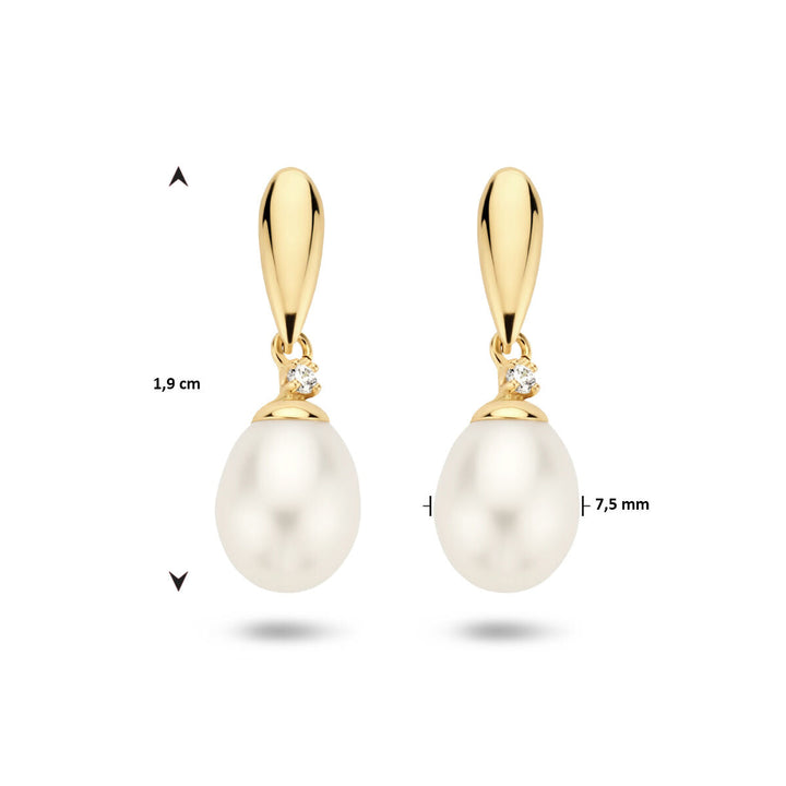 Ohrringe Perle und Zirkonia 14K Gelbgold