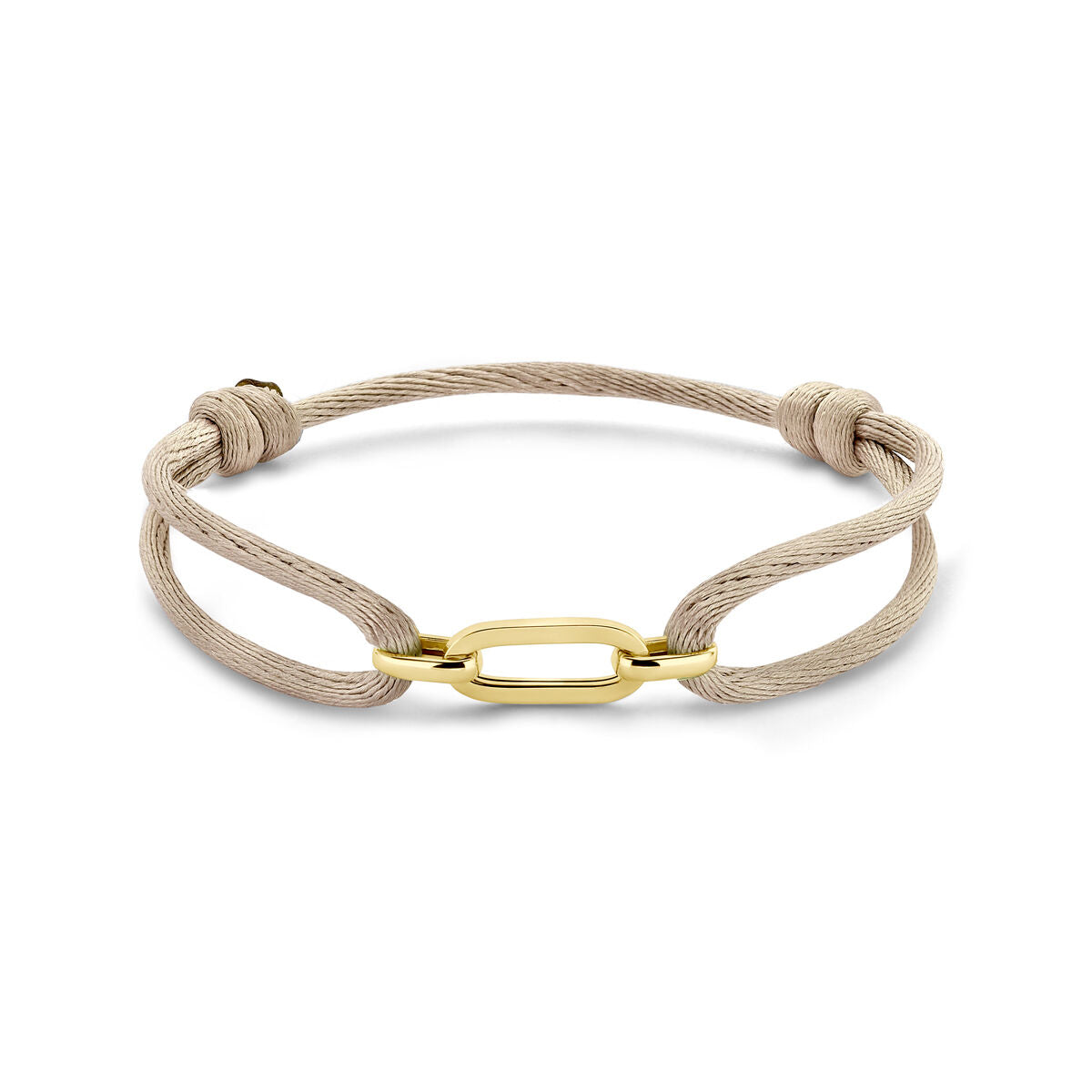 Damenarmband aus 14k Gold mit satiniertem und gewebtem Leder in hellem Beige