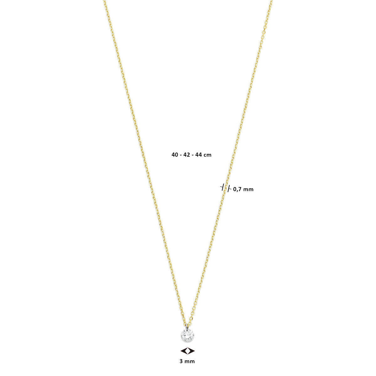 Diamanthalskette 40 – 42 – 44 cm 0,10 ct g SI 18 K Gelbgold