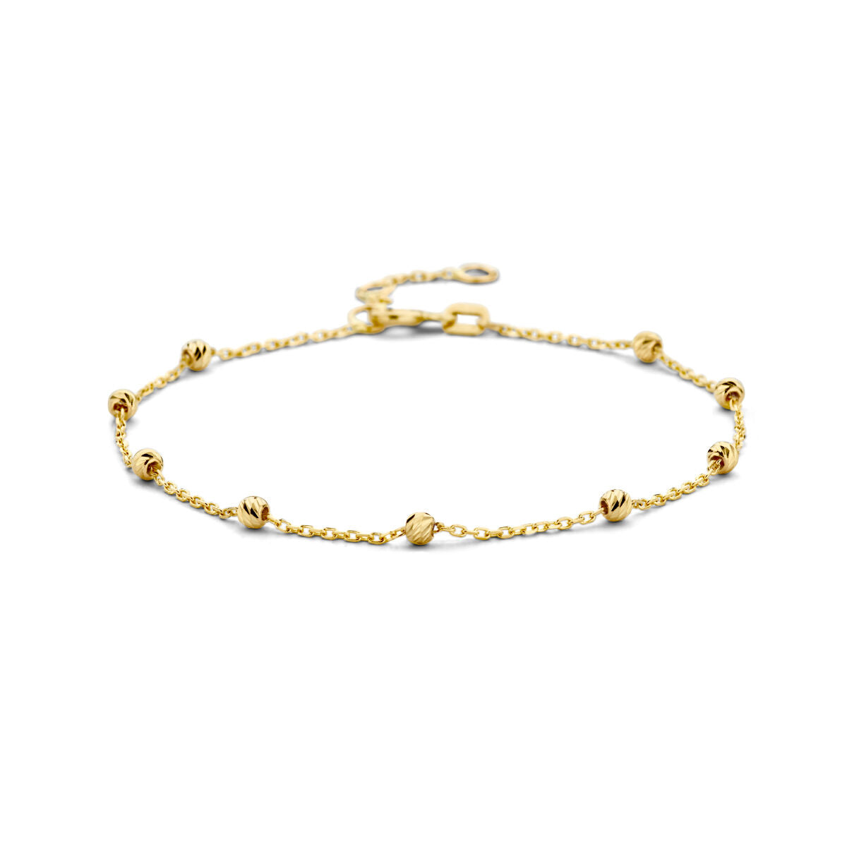 Armband aus 14K Gold mit gediamantierten Kugeln und feiner Gliederkette