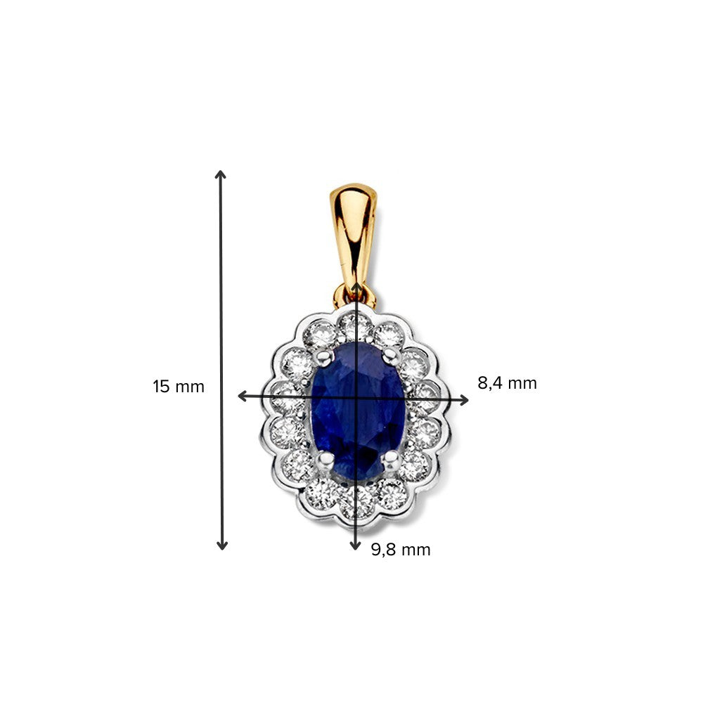 Gelbgoldanhänger mit blauem Saphir und Diamant - 14 Karat