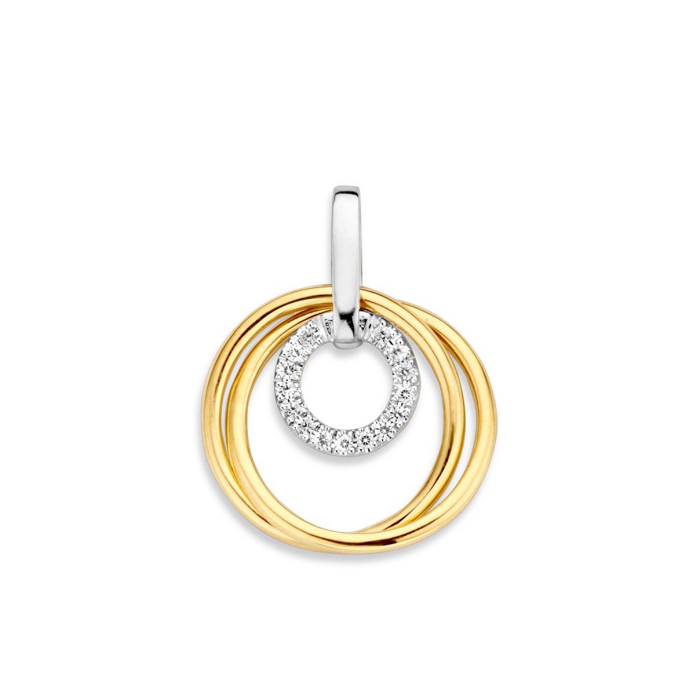 Bicolor Anhänger aus 14 Karat Gelb- und Weißgold mit Zirkonia, 22 mm lang
