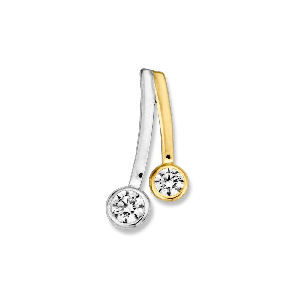 Bicolor Hänger aus Weiß- und Gelbgold mit Zirkonia in runder Form und zeitlosem Design
