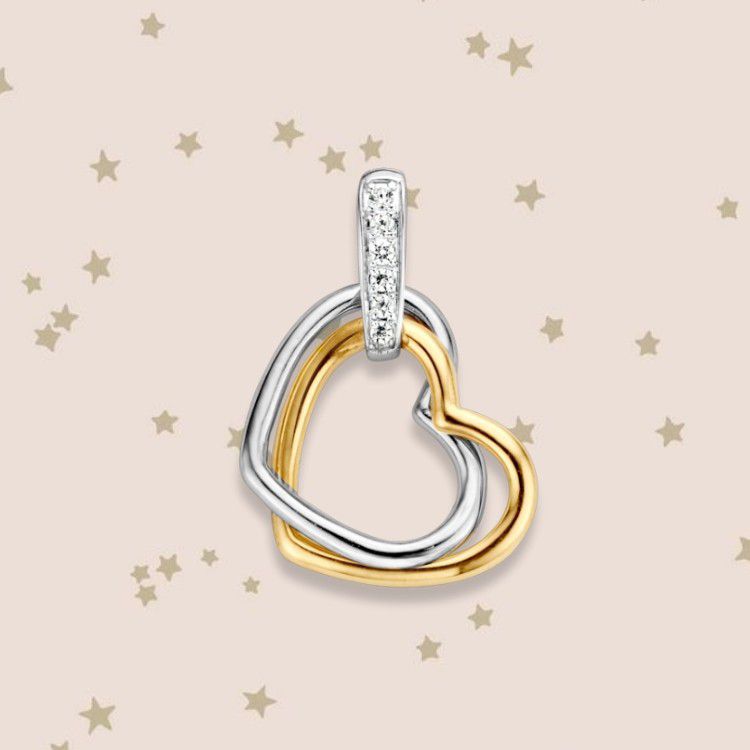 Bicolor-Herzanhänger aus Gold mit Zirkonia – 14 Karat Gelb-/Weißgold