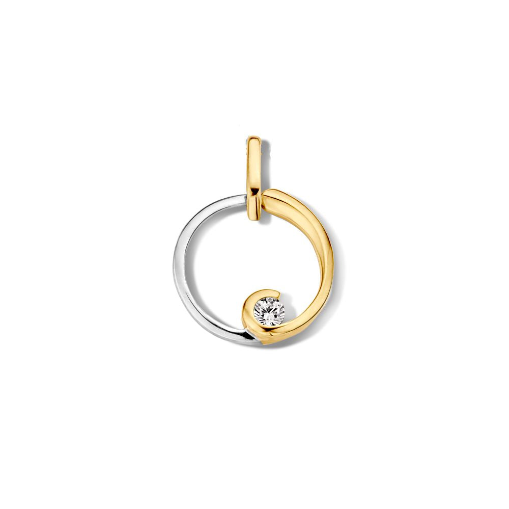 Bicolor Hänger aus Weiß- und Gelbgold mit Zirkonia und geschwungener Form