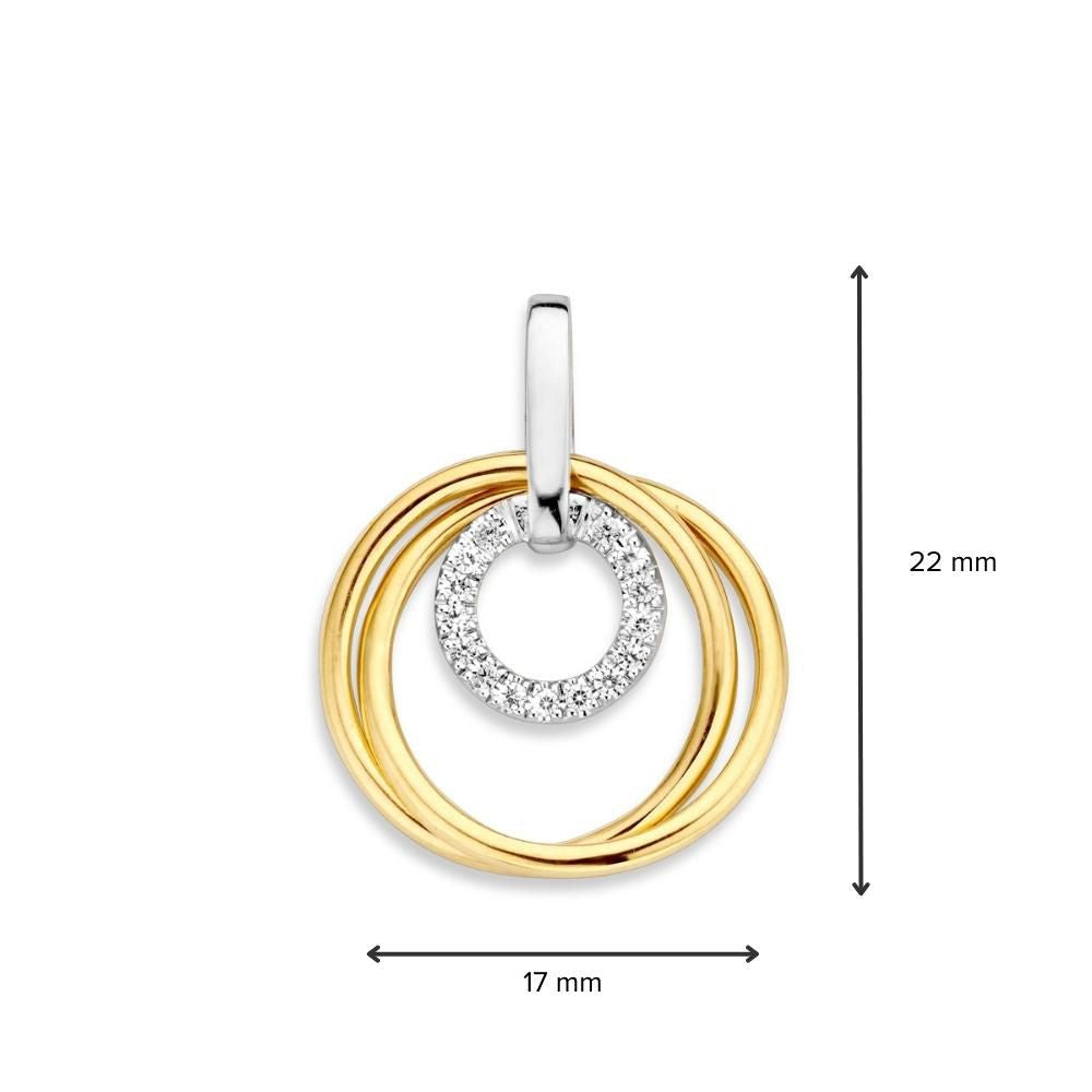 Bicolor-Goldanhänger mit Zirkonia – 14 Karat Gelb-/Weißgold – 22 mm Länge