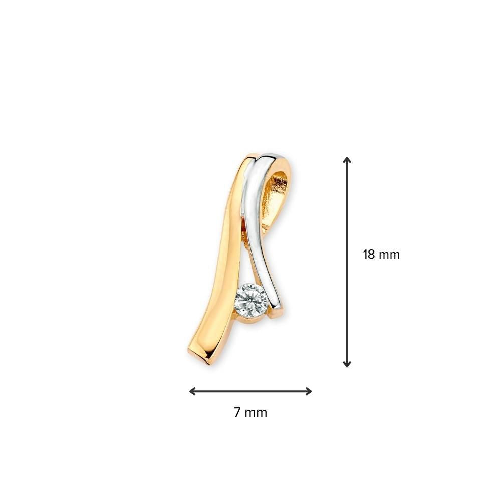 Bicolor Gelb-Weißgold-Anhänger mit Zirkonia - 14 Karat