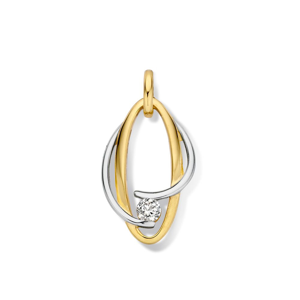Bicolor Hänger aus Weiß- und Gelbgold mit Zirkonia in ovaler Form