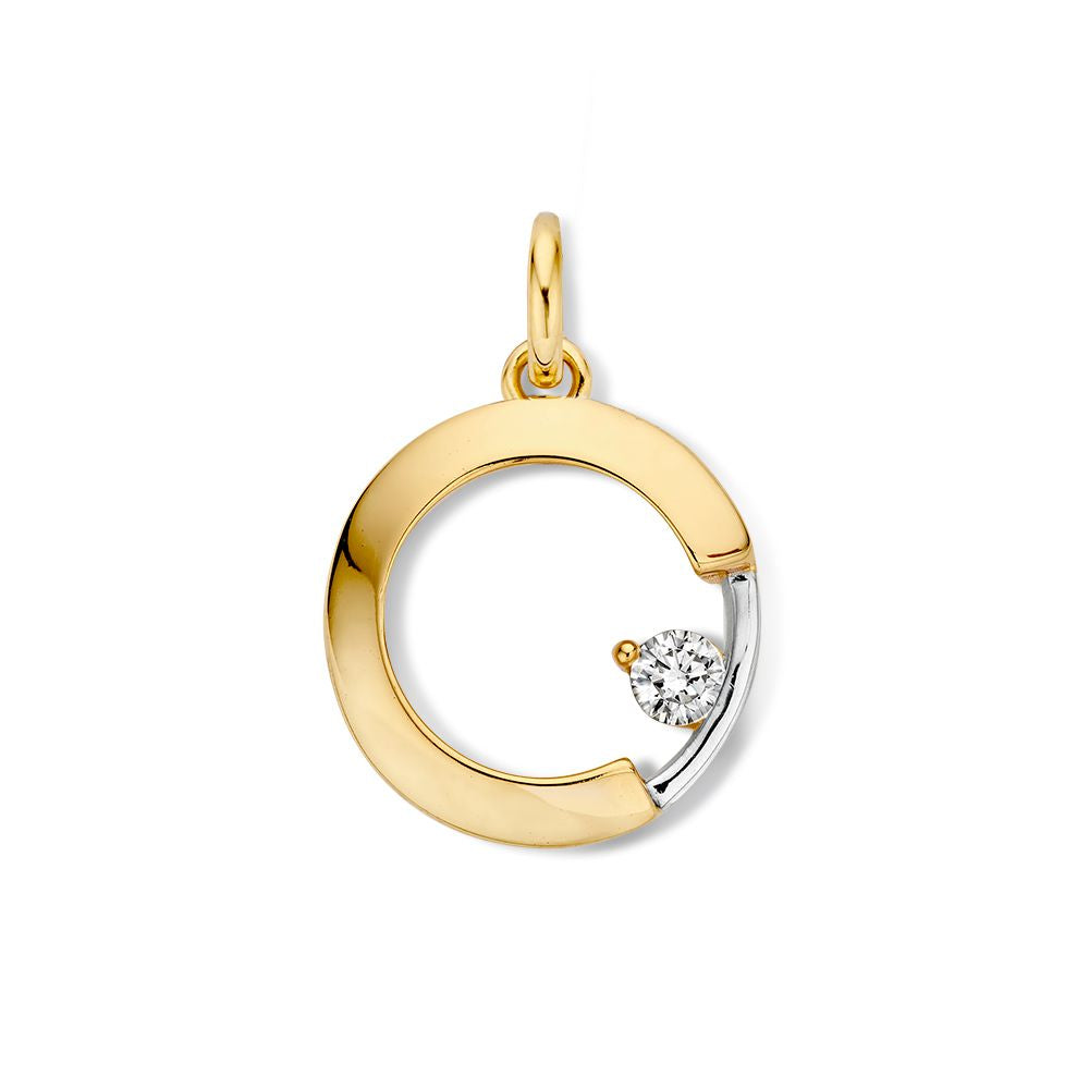 Bicolor Hänger aus Gelbgold und Weißgold mit Zirkonia und runder Form