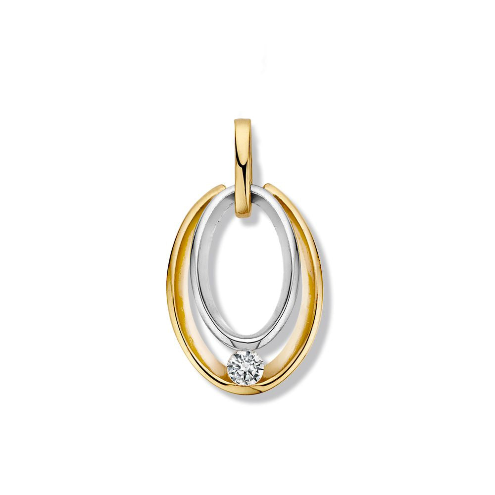 Bicolor Hänger aus Weiß- und Gelbgold mit Zirkonia in ovaler Form