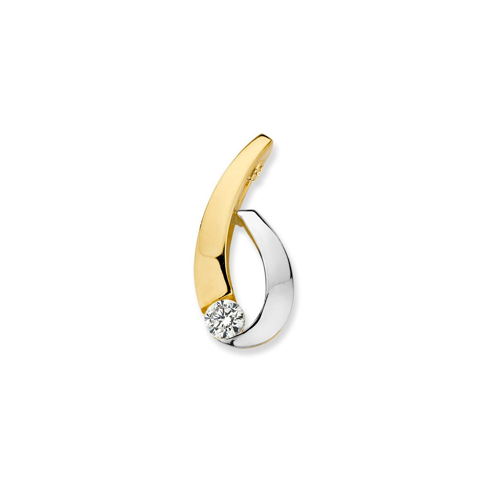 Bicolor Anhänger aus 14K Weiß- und Gelbgold mit Zirkonia, geschwungene Form und glänzende Oberfläche