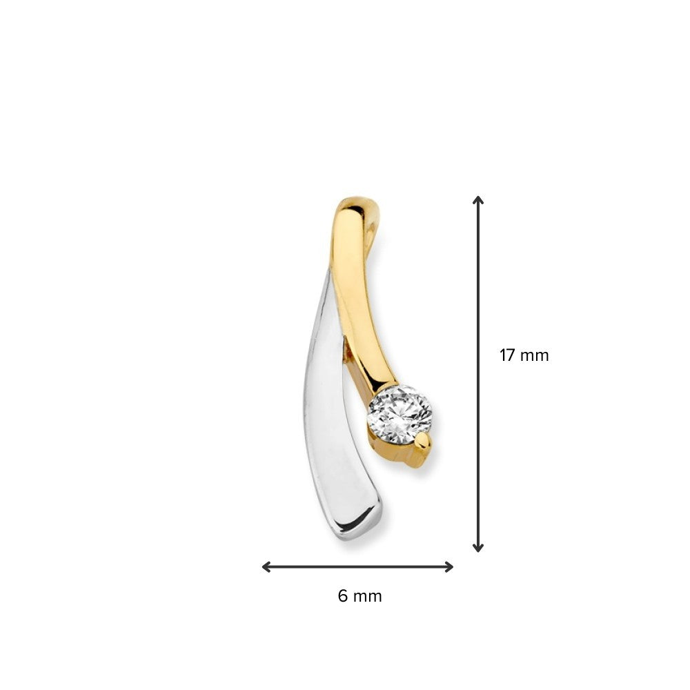 14K Bicolor Goldanhänger mit Zirkonia für Damen, elegantes Weiß- und Gelbgoldschmuckstück