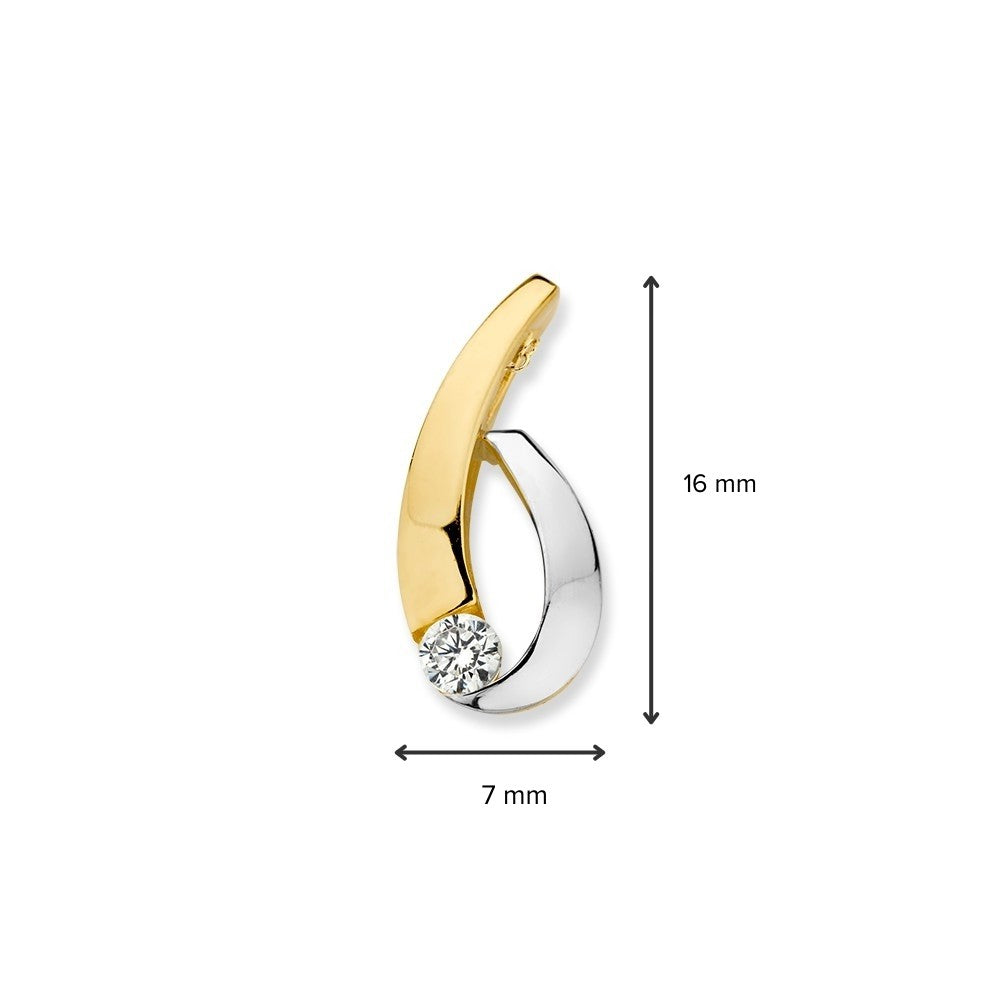 14K Bicolor Weiß- und Gelbgold-Anhänger mit Zirkonia – Elegantes Schmuckstück für Damen