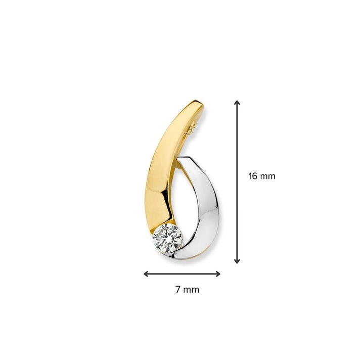 14K Bicolor Wit- en Geelgouden Hanger met Zirkonia – Elegant Sieraad voor Dames