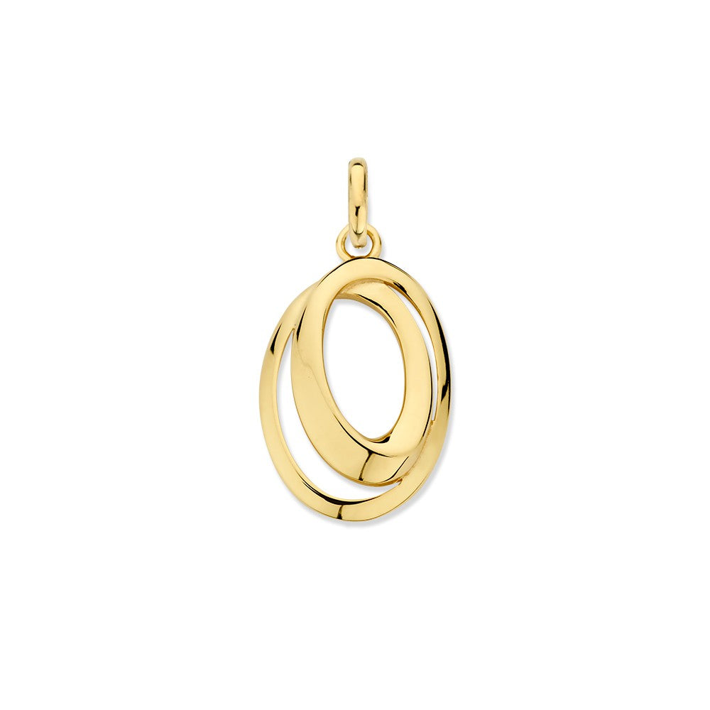 14K Geelgouden Hanger met Twee Ovalen Verbonden Cirkels