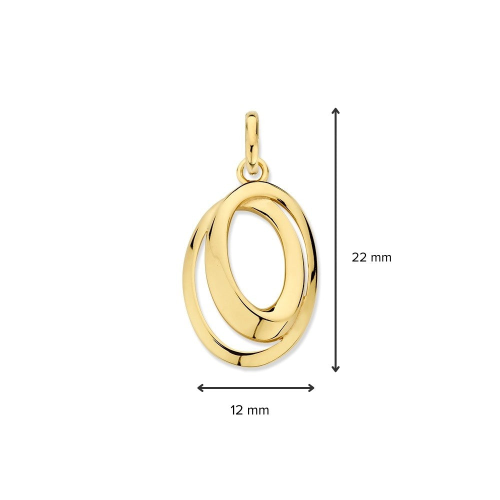 14K Geelgouden Hanger met Twee Ovalen Verbonden Cirkels