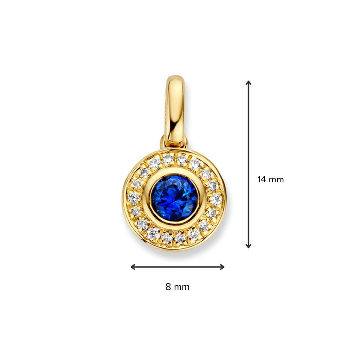 Geelgouden Entourage Hanger met Briljant Geslepen Saffier en Diamant  14 Karaat Goud