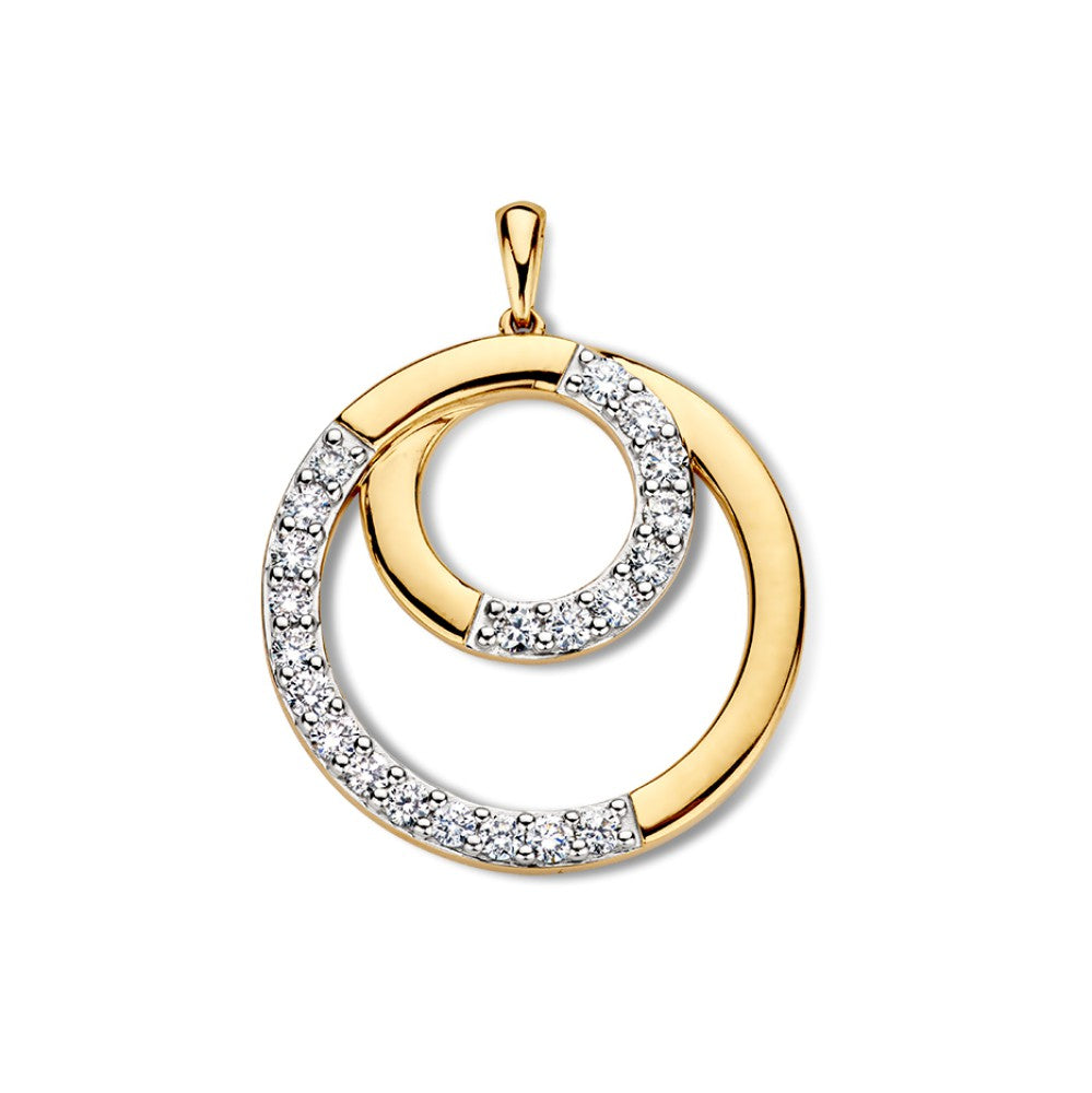 Gelbgoldener Anhänger in runder Form mit asymmetrischer Zettierung von 0,50 ct Brillanten
