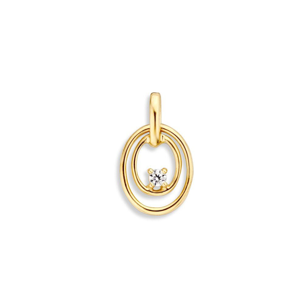 Hänger aus 14-karätigem Gelbgold mit zwei ovalen Ringen und einem Zirkonia in der Mitte