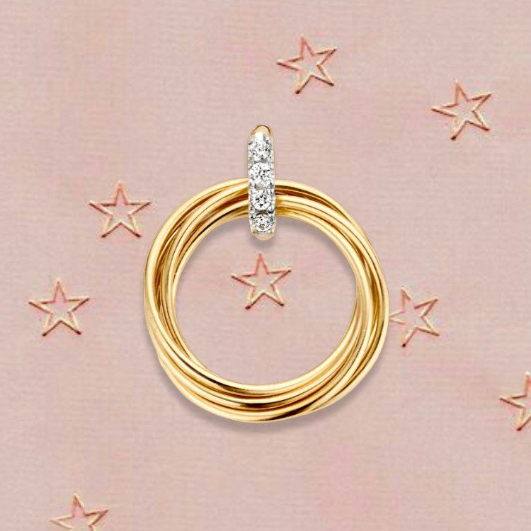 Bicolor-Goldanhänger mit beweglichen Kreisen und Zirkonia – 14 Karat, 1,1 Gramm, 14 mm