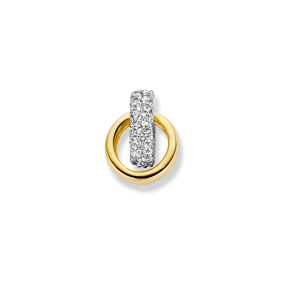 Bicolor-Anhänger aus Weiß- und Gelbgold mit Zirkonia – 14 Karat, 1,3 Gramm, 2,8 mm