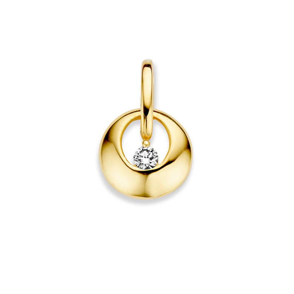 Gelbgoldener Anhänger mit Zirkonia, 10 mm, glänzende Oberfläche und geschwungene Form