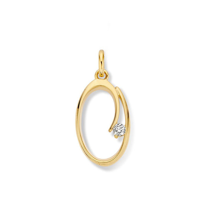 Geelgouden hanger met zirkonia – 14 karaat, 1,3 gram, 22 mm x 11 mm