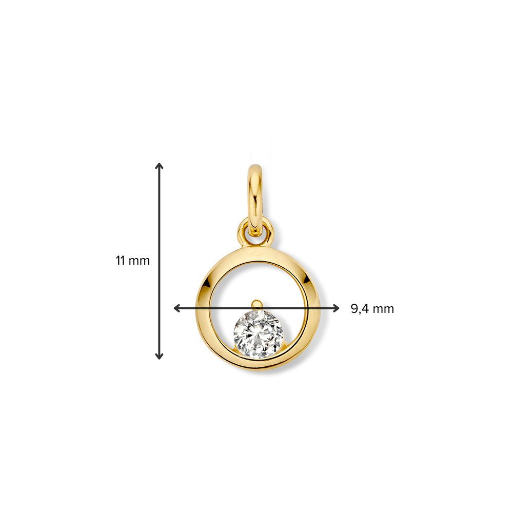 Gelbgoldanhänger mit Zirkonia in offener Fassung – 14 Karat, 1,0 Gramm, 10 mm