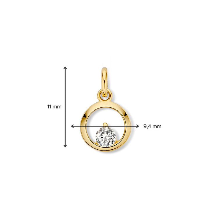 Geelgouden hanger met zirkonia in open zetting – 14 karaat, 1,0 gram, 10 mm