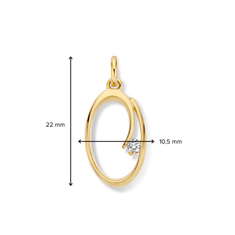 Gelbgoldanhänger mit Zirkonia – 14 Karat, 1,3 Gramm, 22 mm x 11 mm