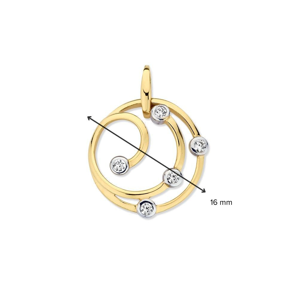 Gelbgold Anhänger 14 Karat mit Zirkonia, 16 mm, Damenaccessoire