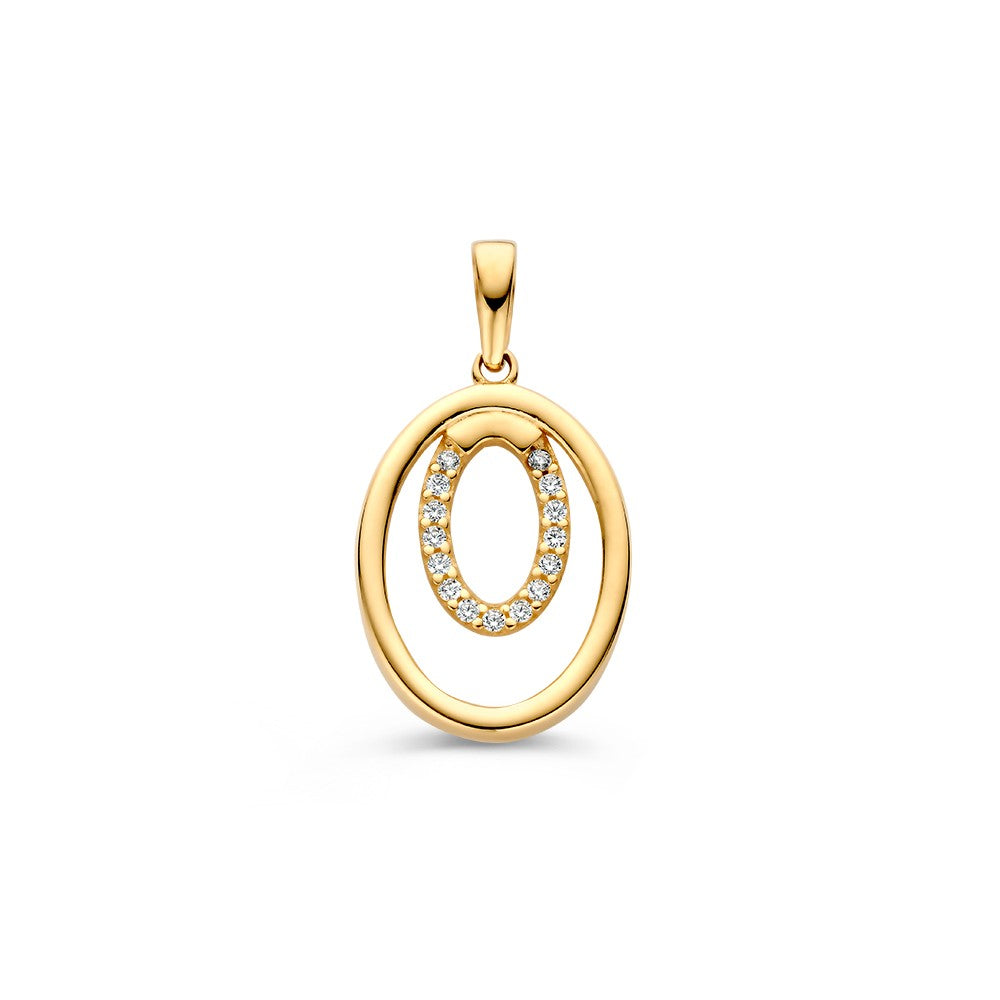 Hänger aus 14K Gelbgold mit Zirkonia, ovaler Form und doppeltem Ringdesign