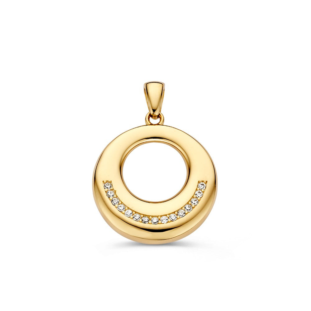 Ronde Geelgouden Hanger met Zirkonia – Tijdloze Elegantie